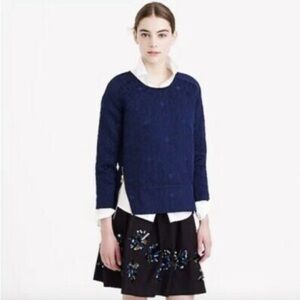 J CREW Top Sz 4 Matelasse Zip Top Vivid Ink Blue Geometric Textured